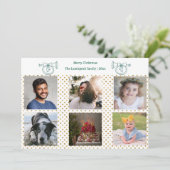 Kerst Franse Hoorn Gouden Confetti & 6 Foto's Feestdagenkaart (Staand voorkant)