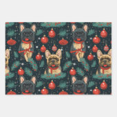 Kerst Frenchie Wrapping Papier Set van 3 Inpakpapier Vel (Voorkant 3)