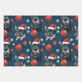Kerst Frenchie Wrapping Papier Set van 3 Inpakpapier Vel (Voorkant 2)