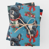 Kerst Frenchie Wrapping Papier Set van 3 Inpakpapier Vel (In situ)