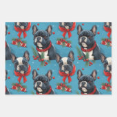 Kerst Frenchie Wrapping Papier Set van 3 Inpakpapier Vel (Voorkant)