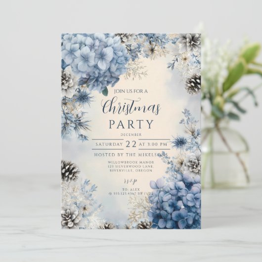 Kerst Frosted Blue Greenery Kaart (Staand voorkant)