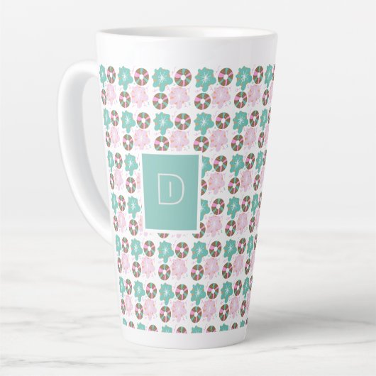 Kerst Frosted Donuts Roze Doodles Initiaal Latte Mok (Linkerhoek)