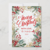 Kerst Frosted Pine en Goud Feestdagenkaart (Voorkant)