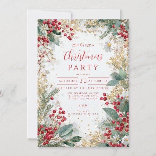 Kerst Frosted Pine en Goud Kaart (Voorkant)