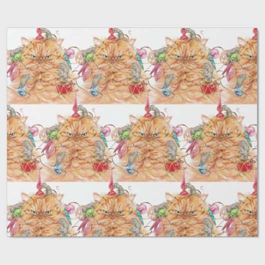 Kerst Fun Grumpy Cat Mouse Dier Humor Art Cadeaupapier (Vlak)