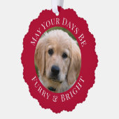 Kerst Furry Bright Pet Foto Rood Vakantie Ornament Kaart (Links)