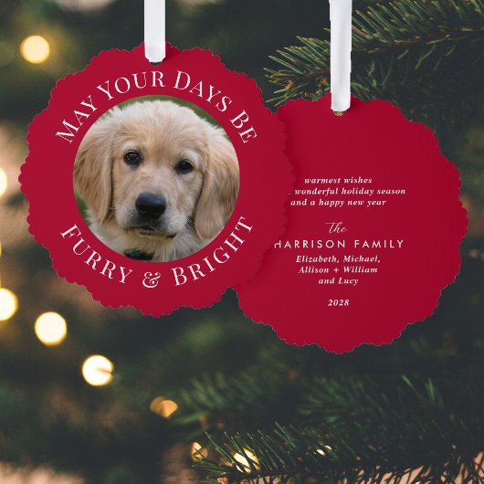 Kerst Furry Bright Pet Foto Rood Vakantie Ornament Kaart