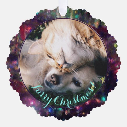Kerst Furry Kerstmis Fotosjabloon Ornament Kaart (Voorkant)