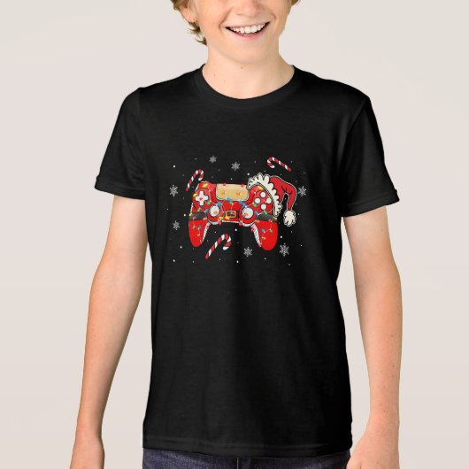 Kerst Gamer Controller Vakantie Gaming Design Tri-Blend Shirt (Voorkant)