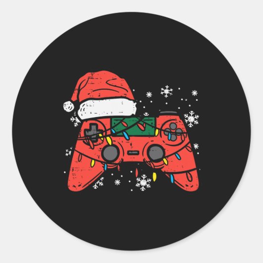 Kerst Gamer Controller Xmas Boys Kinder Jeugd Me Ronde Sticker (Voorkant)