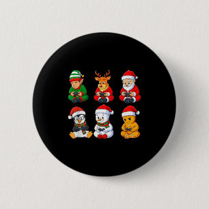 Kerst Gamer Jongens Videogames Kerstman Elf Rendie Ronde Button 5,7 Cm