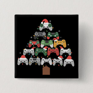 Kerst Gaming Boom Gamers Gamer Xmas Cadeaus Vierkante Button 5,1 Cm