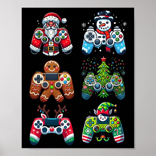 Kerst Gaming Controllers Santa Elf Xmas Christ Poster (Voorkant)