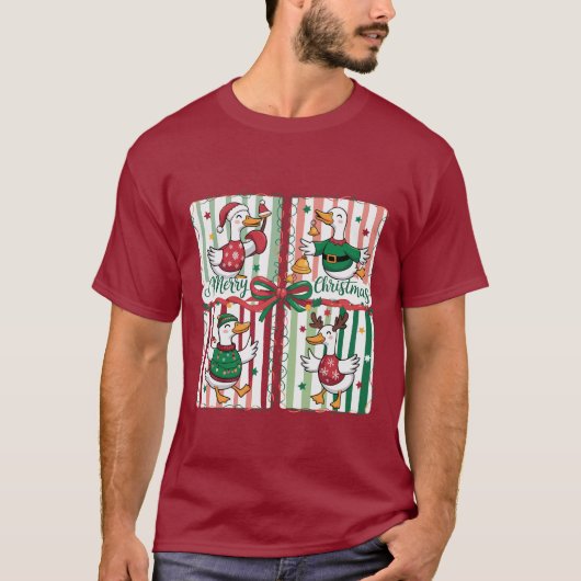 Kerst Gans Grappig Vakantie Dier Rendier Eend T-shirt (Voorkant)