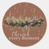 Kerst Garland en Shooting Stars Koesteren de Ronde Sticker (Voorkant)