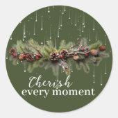 Kerst Garland en Shooting Stars Koesteren de Ronde Sticker (Voorkant)