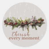 Kerst Garland en Shooting Stars Koesteren de Ronde Sticker (Voorkant)