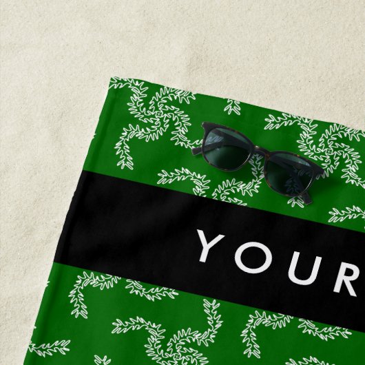 Kerst Garland, Groen, Jouw naam, Personaliseren Strandlaken (In situ)
