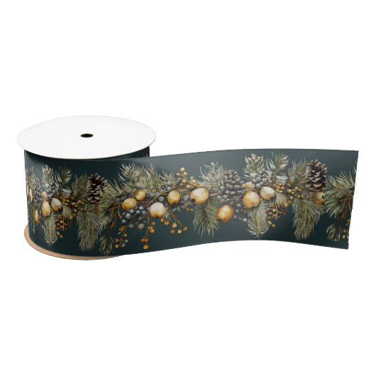 Kerst Garland Pine Cones Noten Bessen Satijnen Lint (Spoel)