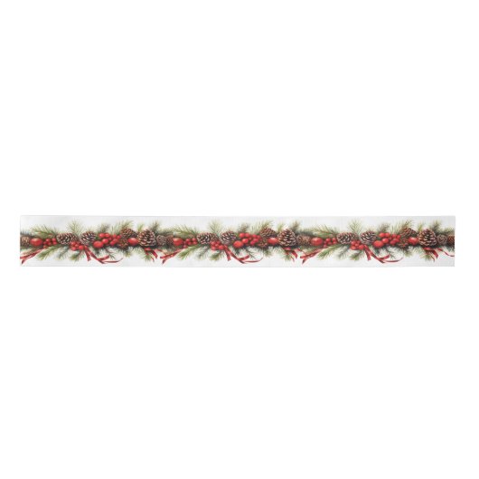 Kerst Garland PineCones Rood Satijn Lint (Voorkant)