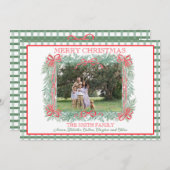 Kerst Garland Rood Lint Groen Gingham Feestdagenkaart (Voorkant / Achterkant)