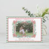 Kerst Garland Rood Lint Groen Gingham Feestdagenkaart (Staand voorkant)