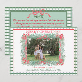 Kerst Garland Rood Lint Groen Gingham Feestdagenkaart
