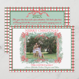 Kerst Garland Rood Lint Groen Gingham Feestdagenkaart