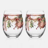 Kerst Garland Wijn Glas Set (Achterkant)