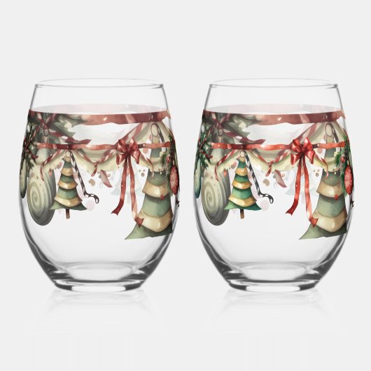 Kerst Garland Wijn Glas Set (Voorkant)