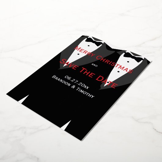 Kerst Gay Save The Date Rood En Zilver Folie Folie Uitnodiging (Gedraaid)