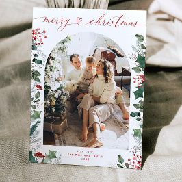 Kerst gebladerte enkele foto boog feestdagenkaart