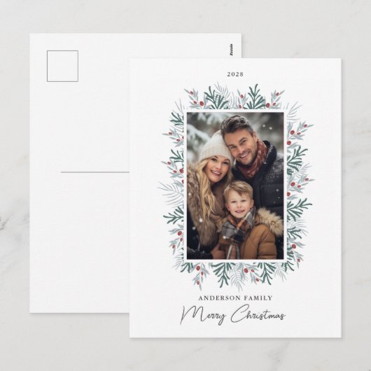 Kerst gebladerte foto feestdagenkaart (Voorkant / Achterkant)