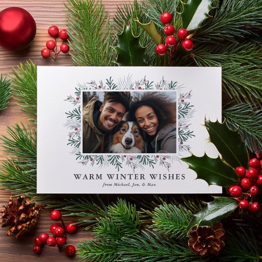 Kerst gebladerte foto feestdagenkaart