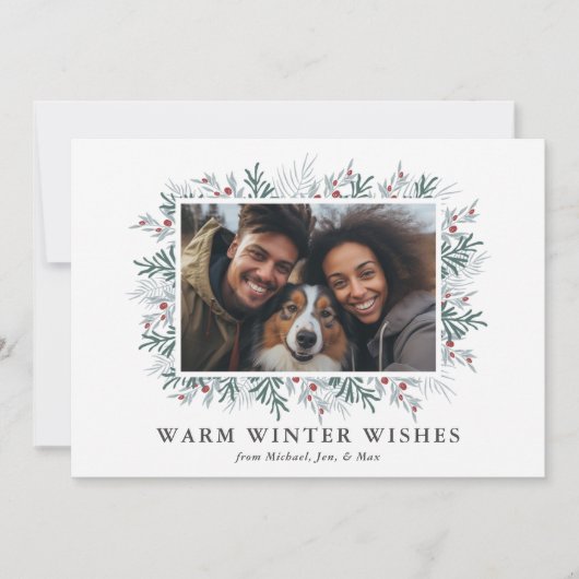 Kerst gebladerte foto feestdagenkaart (Voorkant)