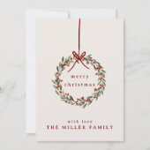 Kerst gebladerte krans met rode boog feestdagenkaart (Voorkant)