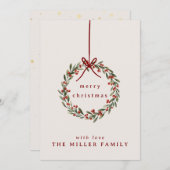 Kerst gebladerte krans met rode boog feestdagenkaart (Voorkant / Achterkant)