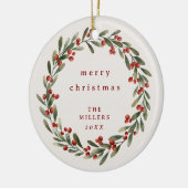 Kerst gebladerte krans met rode boog keramisch ornament (Links)