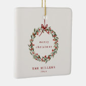 Kerst gebladerte krans met rode boog keramisch ornament (Rechts)
