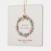 Kerst gebladerte krans met rode boog keramisch ornament (Links)