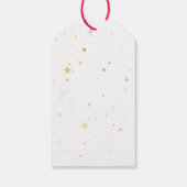 Kerst gebladerte krans met rode strik op wit cadeaulabel (Achterkant)