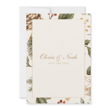 Kerst gebladerte Pinecone Bewaar de datum Kaart