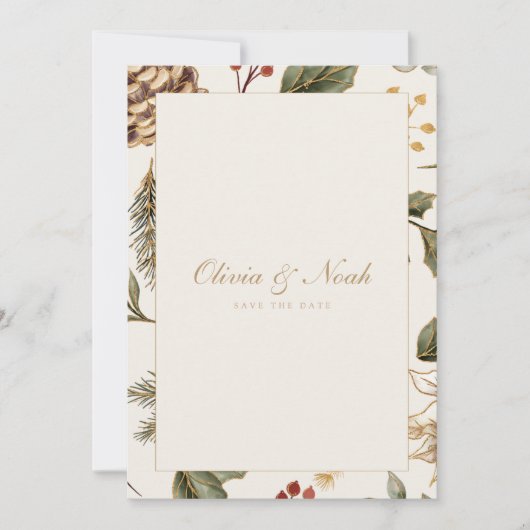 Kerst gebladerte Pinecone Bewaar de datum Kaart (Voorkant)