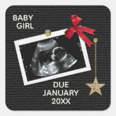 Kerst Geboorte Aankondiging Baby Ultrasound Vierkante Sticker (Voorkant)