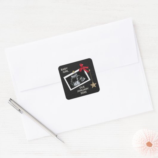 Kerst Geboorte Aankondiging Baby Ultrasound Vierkante Sticker (Envelop)