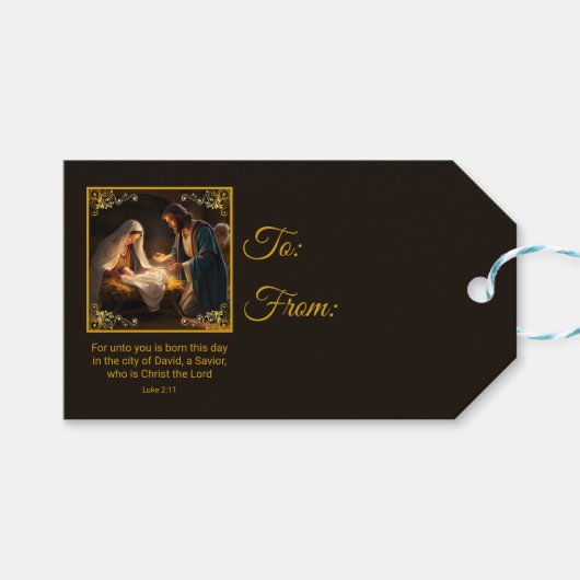 Kerst Geboorte Heilige Familie Religieus Cadeaulabel (Voorkant (Horizontaal))