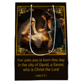 Kerst Geboorte Heilige Familie Religieus Medium Cadeauzakje (Achterkant)