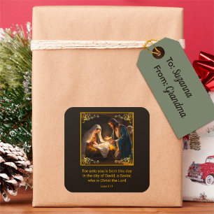 Kerst Geboorte Heilige Familie Religieus Vierkante Sticker