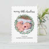 Kerst geboorteaankondiging met hulstblaadjes | Fot Feestdagenkaart (Staand voorkant)